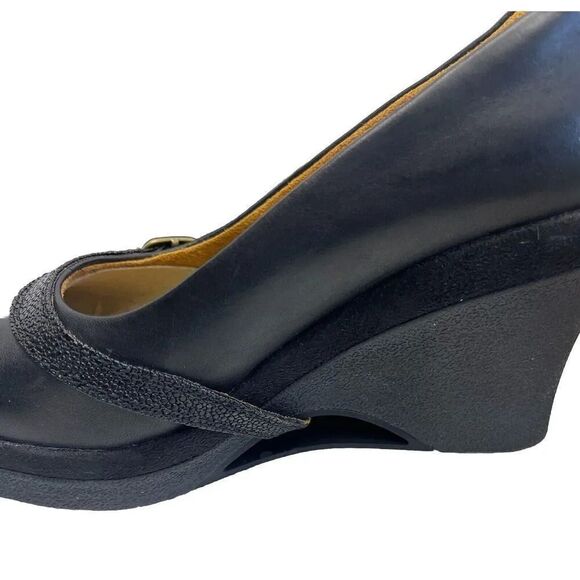 MOZO NWT Fresco Black Platform Wedge Buckle Shoe Heels Women's Size 6.5 - Picture 8 of 12